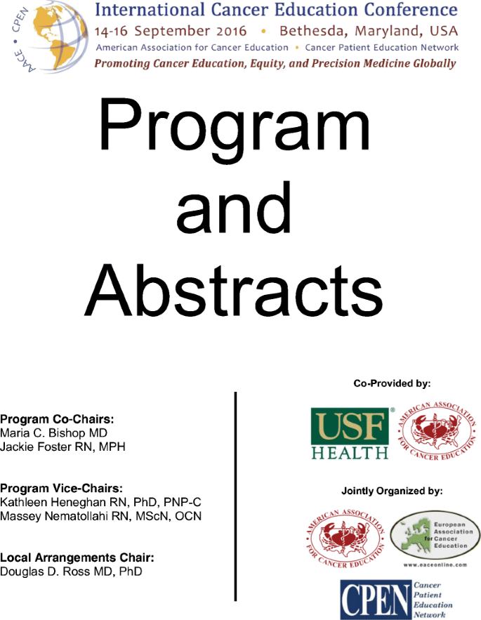 International Cancer Education Conference 2016 Program and Abstracts |  SpringerLink