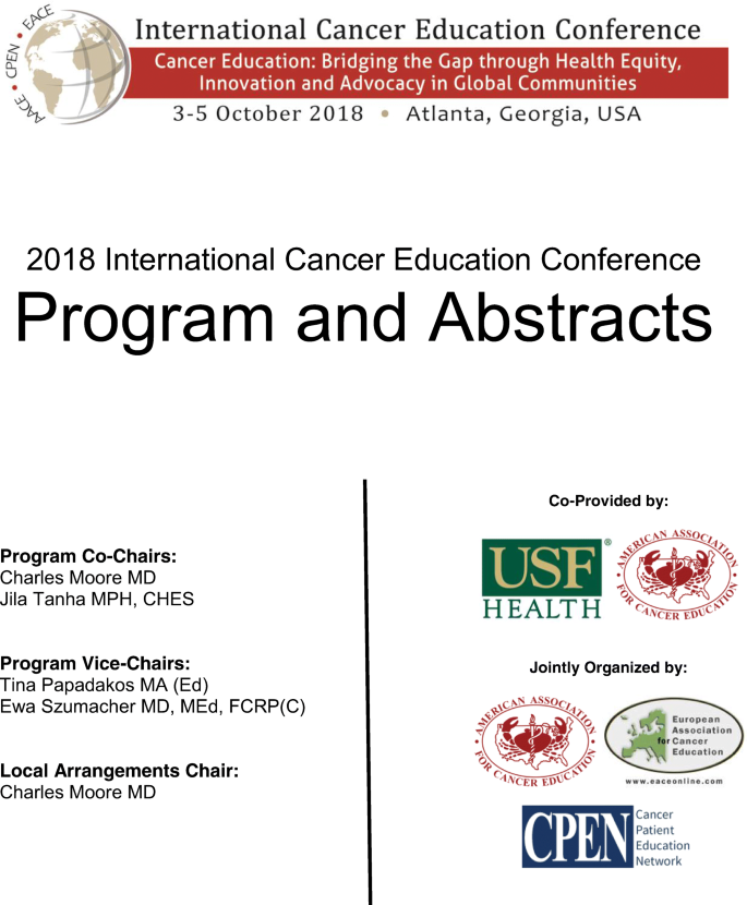 2018 International Cancer Education Conference: Program and Abstracts