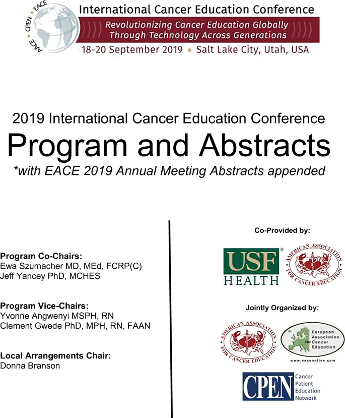 2019 International Cancer Education Conference Program And Abstracts With Eace 2019 Annual Meeting Abstracts Appended Springerlink - download mp3 asian jake paul roblox id code 2018 free