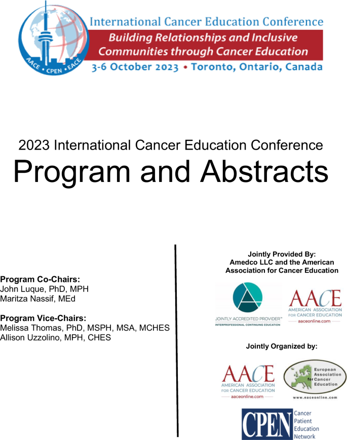 2023 International Cancer Education Conference Program and Abstracts