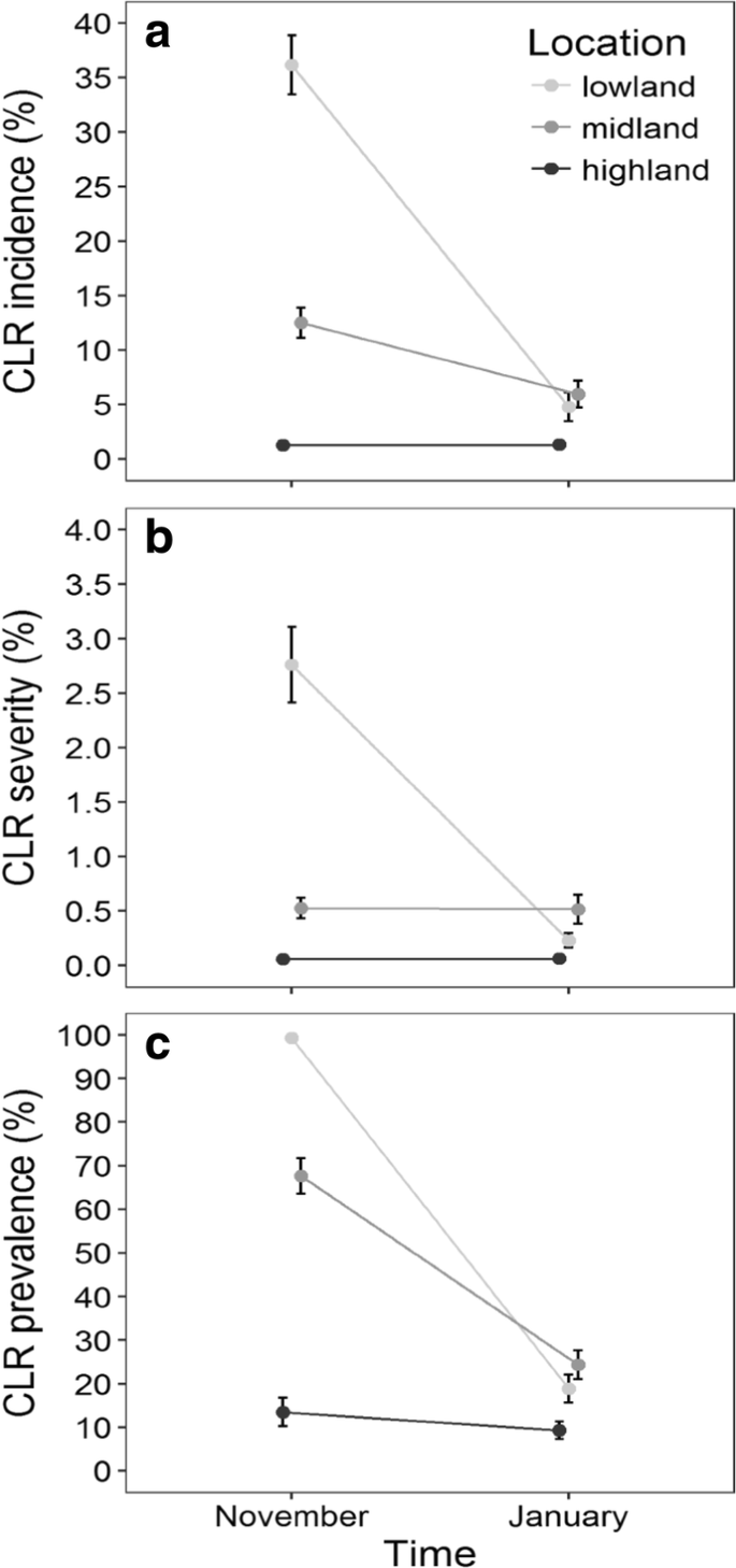 Seasonal and altitudinal differences in coffee leaf rust epidemics