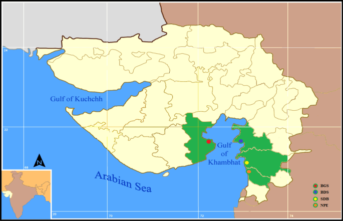 Khambhat In Gujarat Map Ecological Risk Assessment Of Heavy Metal Contamination In Mangrove Forest  Sediment Of Gulf Of Khambhat Region, West Coast Of India | Springerlink