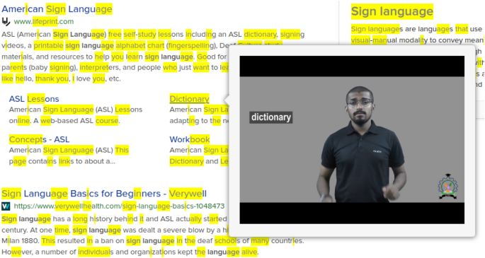 A Novel Web Based Dictionary Framework for Indian Sign Language 