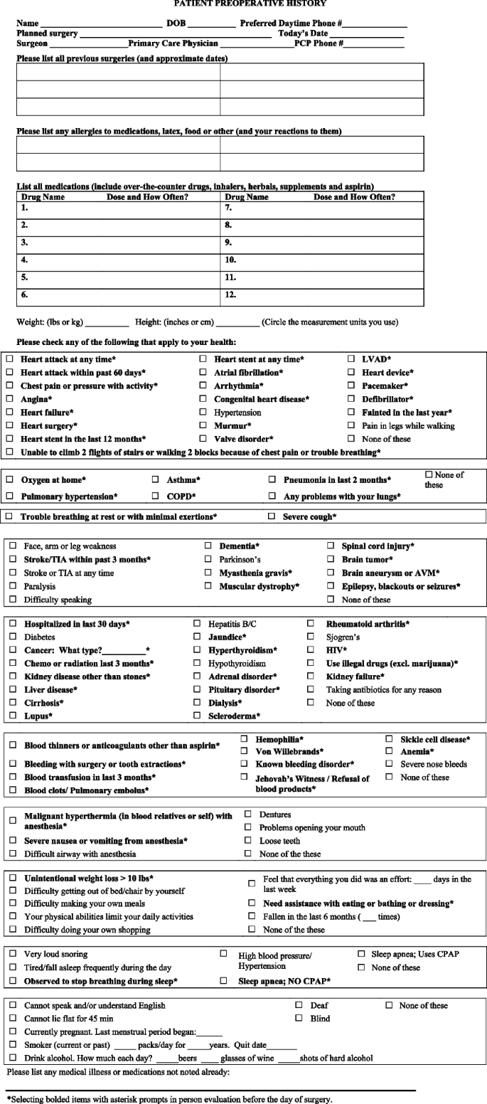 Pre Surgical Questionnaire.pdf Preoperative medicine: evaluating and optimizing patients before ...