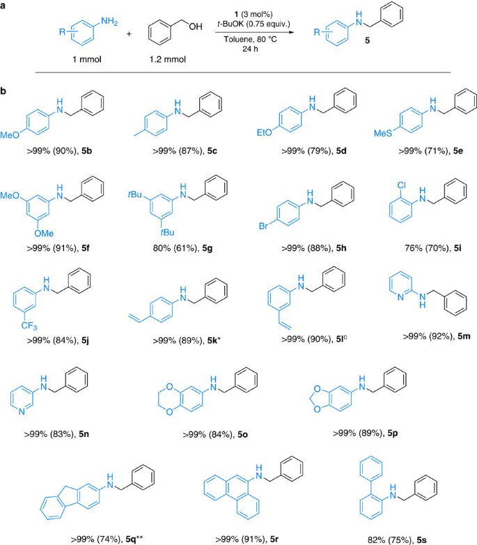 Efficient And Selective N Alkylation Of Amines With Alcohols Catalysed By Manganese Pincer Complexes Nature Communications