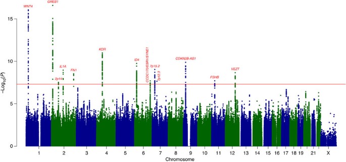 Figure 1: Manhattan plot for genome-wide associations with endometriosis.