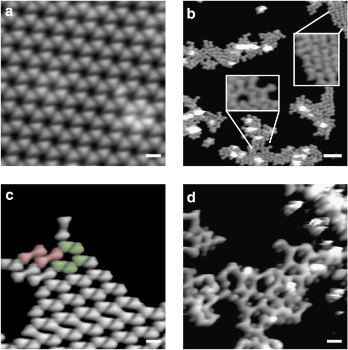 Figure 2: STM topographic images of TEB molecules and reaction products on Ag(111).