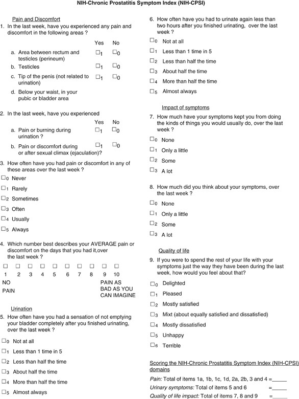 chronic prostatitis symptom index pdf