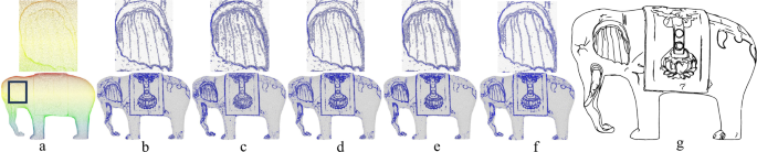 Fig. 12: Feature extraction and line drawings for stone elephant.