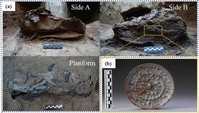 Fig. 2: Overview of the leather artifact and the associated Sea-Creature Grape Mirror.