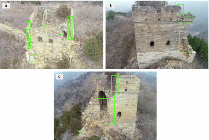 Fig. 3: Images of a defensive fort photographed from three sides with annotations.