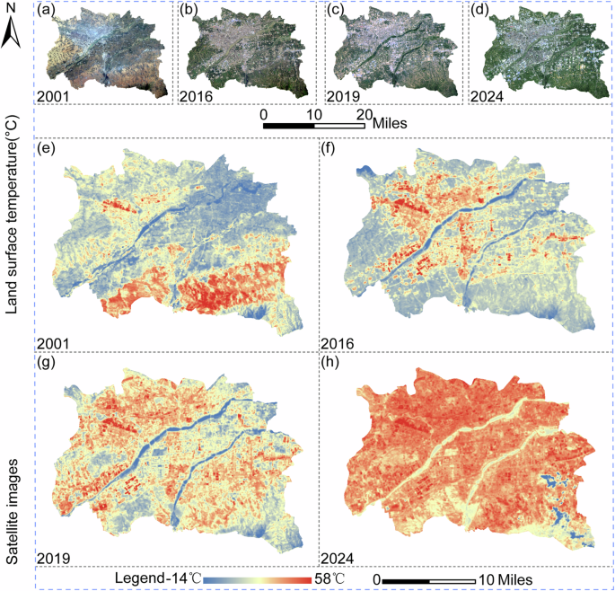 Fig. 4: Land surface temperature distribution maps of Luoyang City for the years.