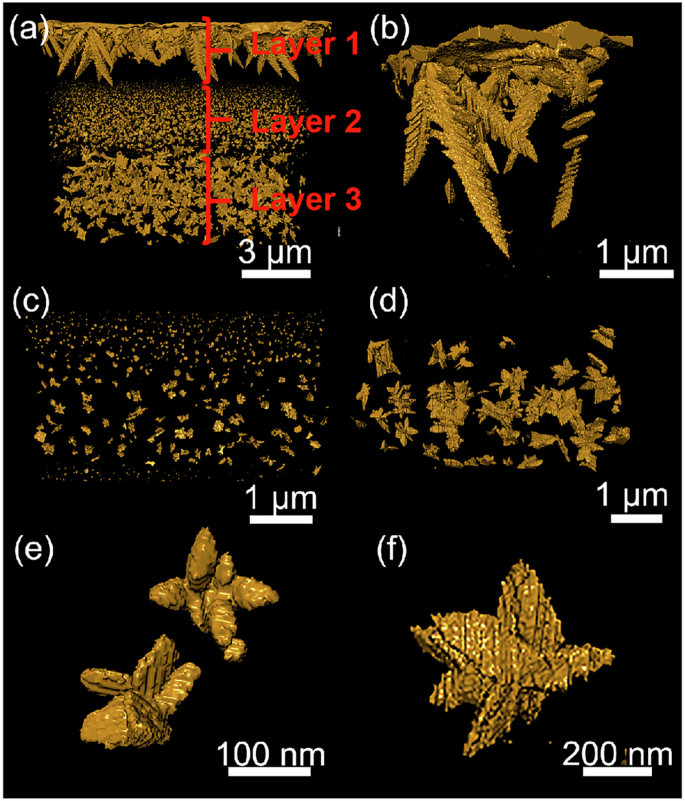 Fig. 12: Multilayer structures of ε-Fe2O3 crystals in sauce glaze.