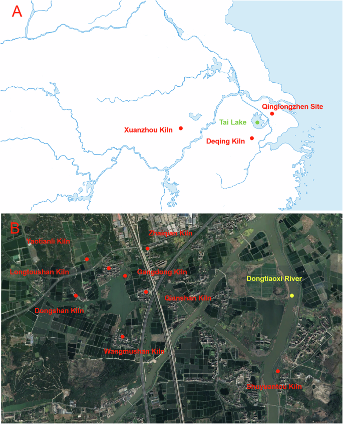 Fig. 1: Geographical context of Deqing Kiln and related sites during the Sui and Tang dynasties.