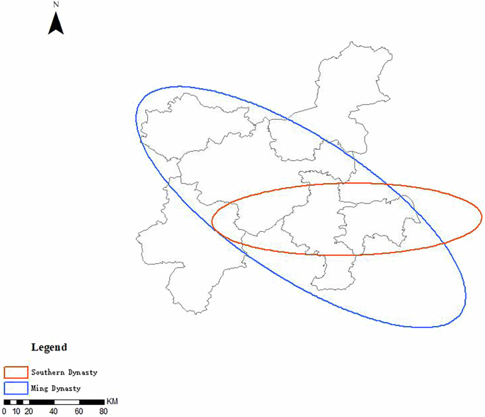 Fig. 5: Standard deviation ellipse distribution map.