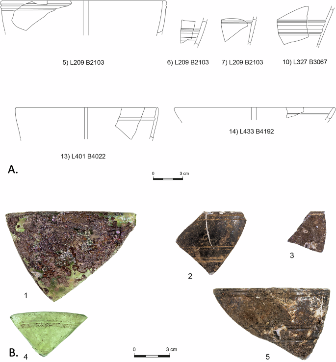 Fig. 2: Examples of typology and glass sherds from Tell Iẓṭabba.