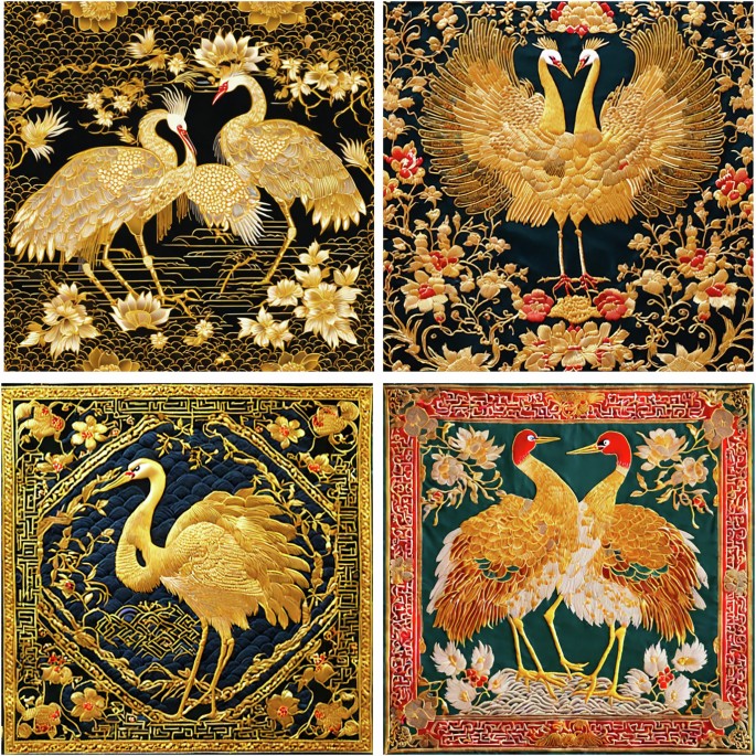 Fig. 9: Generation of First-Rank Civil Official Crane Embroidery Images.