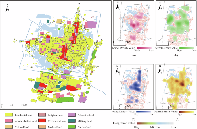 Fig. 14: Land use types and kernel density analysis of major functions in the Republic of China period.