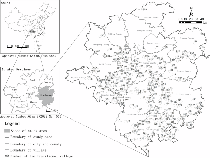 Fig. 1: Spatial distribution of traditional villages in Qiandongnan Prefecture.