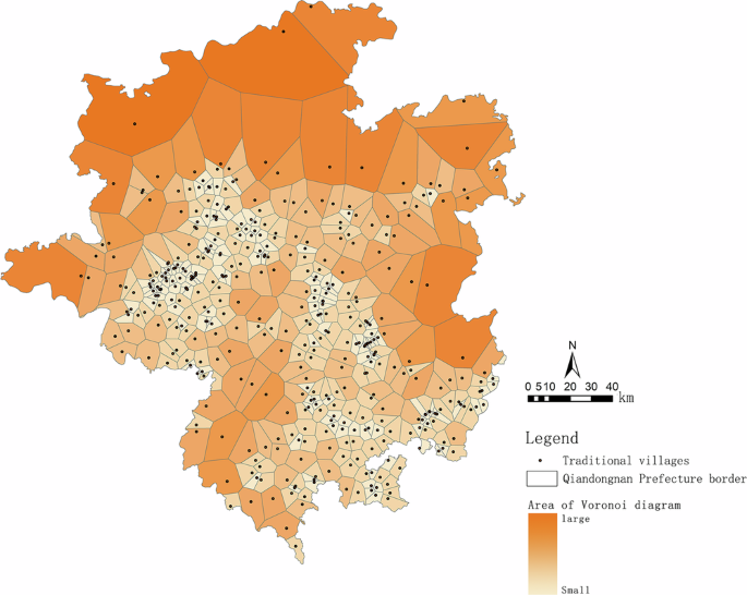 Fig. 4: Thiessen polygon analysis of traditional village spatial distribution.
