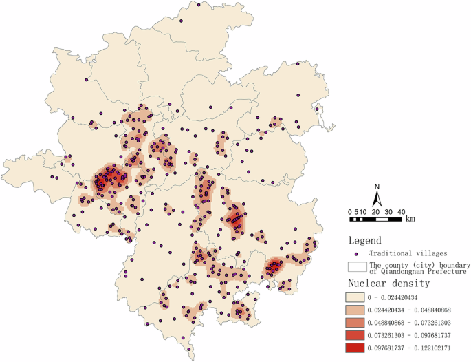 Fig. 5: Kernel density analysis of traditional villages in Qiandongnan.