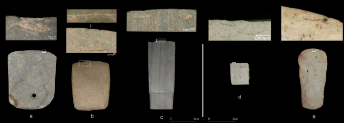 Fig. 15: Repair traces on polished bevelled stone tools.