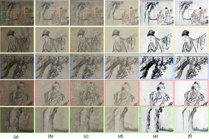 Fig. 7: Zoomed-in detail view from the restoration results shown in Fig. 6.