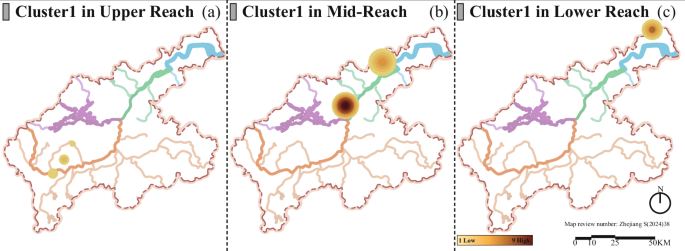 Fig. 8: Kernel density distribution map of each reach.