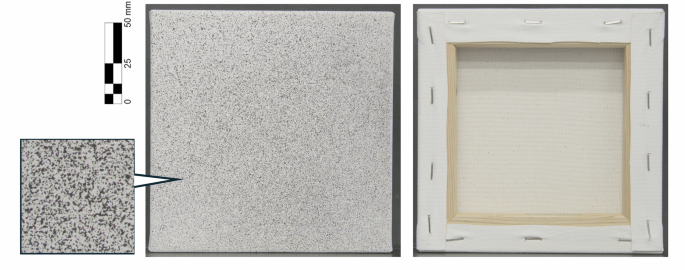 Fig. 1: Patterned canvas sample prepared for vertical deformation monitoring.
