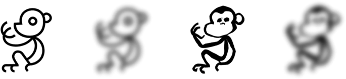 Fig. 5: Low-pass filtering on the original font image (2 on the left) and low-pass filtering on the deformed font image(2 on the right).