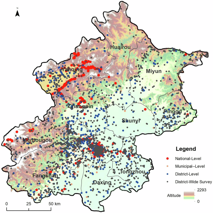 Fig. 1: Spatial distribution map of cultural heritage in Beijing.