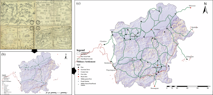 Fig. 6: Reconstruction of ancient post roads in Ming-dynasty Yuxian.