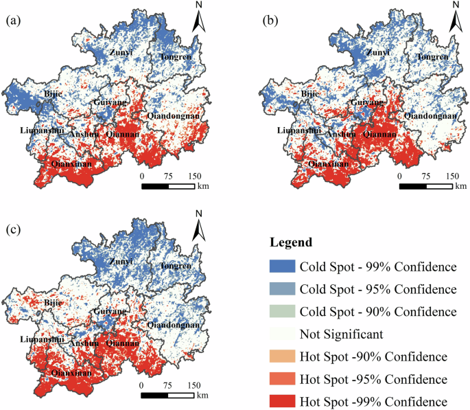 Fig. 8: Hot and cold spot analysis of SC in Guizhou Province.