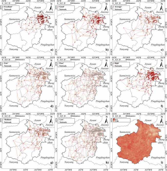 Fig. 10: The reclassified heritage networks of the five-tier and three-tier based on the comprehensive resistance surface.