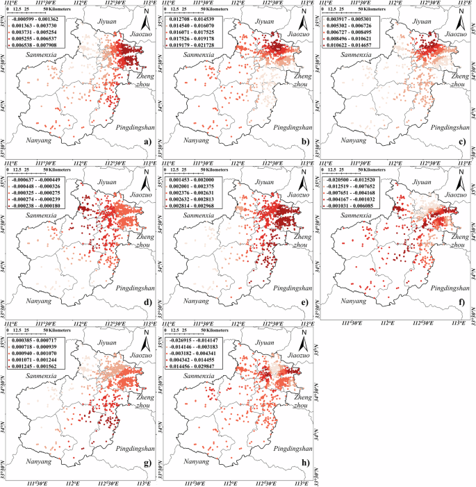 Fig. 12: Spatial heterogeneity of MGWR coefficients (β surfaces) from C4 to C11.