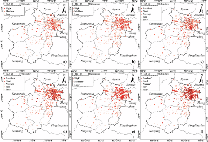 Fig. 9: Spatial grading patterns from two routes and their AB-combined reclassification.