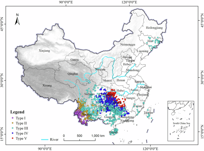 Fig. 12: Geographic spatial distribution of the five Ganlan types.