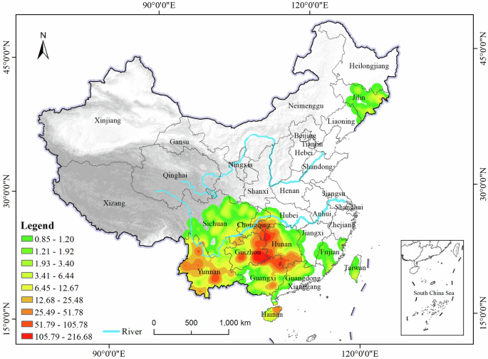 Fig. 5: Density distribution characteristics of Ganlan.