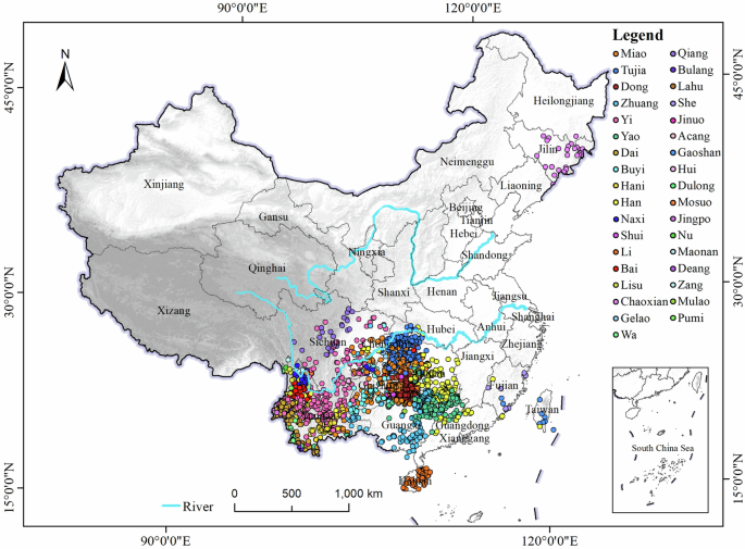 Fig. 8: Spatial distribution of Ganlan across 35 ethnic groups.