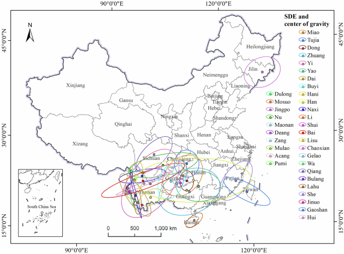 Fig. 9: SDE analysis of Ganlan distribution among 35 ethnic groups.