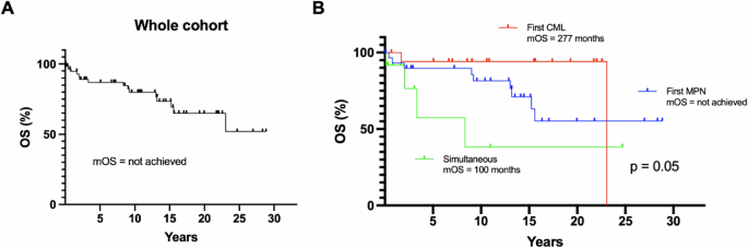 Fig. 2: Overall survival (OS) for the whole cohort and Groups 1–3.