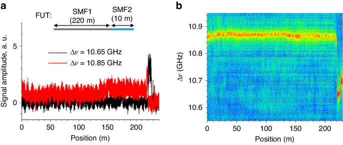 Fig. 5: Experimental test of BETDA targeting a range of 230 m using dual comb with random phase distribution.