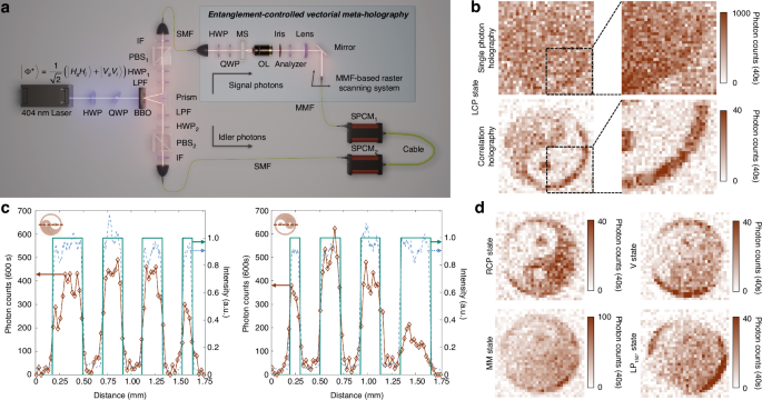 Fig. 4: Experimental characterization of the entanglement-controlled vectorial meta-holography (ECVMH)