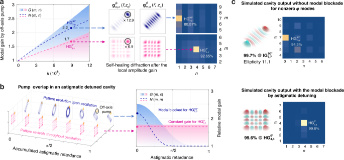Fig. 2: Principles of modal gain control by off-axis pump and modal blockade by astigmatic detuning.