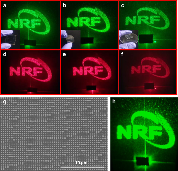Fig. 8: Captured holographic images generated from TiO2 PER metaholograms.
