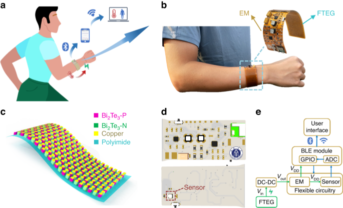 Flexible thermoelectric generator and energy management electronics powered  by body heat | Microsystems & Nanoengineering