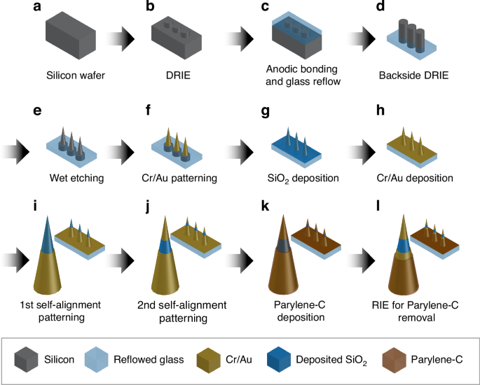 Fig. 7: Fabrication processes of the proposed bipolar electrode array.