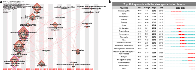 Fig. 6: Spatiotemporal distribution of keyword co-occurrence and citation bursts.