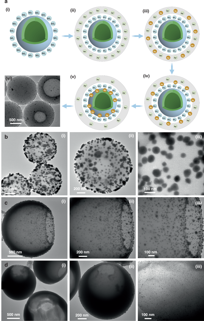 Fig. 5: The mechanism of the noble metal species is decorating with the hollow polystyrene microspheres and TEM characterizations.
