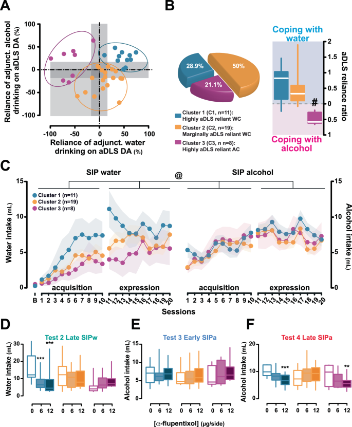 Fig. 5: The individual tendency to develop anterior dorsolateral striatum dopamine-dependent-coping response is associated with the vulnerability to develop compulsive adjunctive behavior.